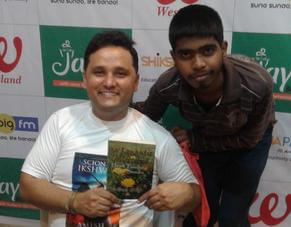 Aditya Singh with bestselling author Amish at 24by7 Publishing event, Amish holding book My Romantic Collection 1 Heart Touching Love Stories, author meet, book launch, literary event, 24by7 Publishing authors