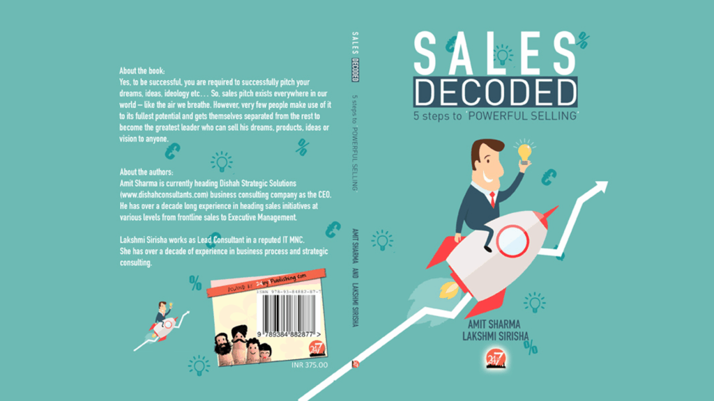 Sales Decoded, full cover jacket, 24by7 Publishing, professional book jacket design, business book cover, creative cover art, marketing book design, unique book jacket, eye-catching full cover, custom book jacket, high-quality book cover, sales strategy book cover