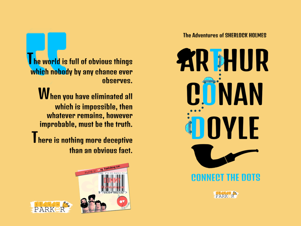 Sherlock Holmes book cover, minimalist design, creative book cover, Quanah Parker Publishers, classic detective fiction, modern book design, 24by7Publishing imprint, mystery novel cover, iconic detective stories